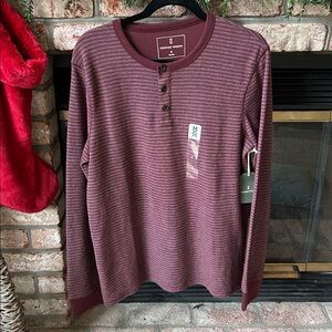 NWT Mutual‎ Weave Henley Striped Knit Long Sleeve Shirt / Top Size M